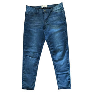 Cafe Denim Premium Jeans Women's Straight Leg Raw Hem Jeans Size 13/14 Navy Blue